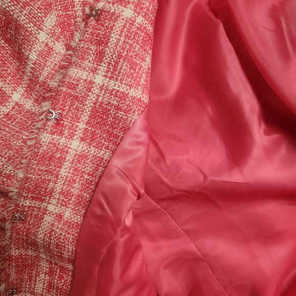 Talbots Twisted Windowpane Pink And White Tweed  Jacket - Picture 8 of 11